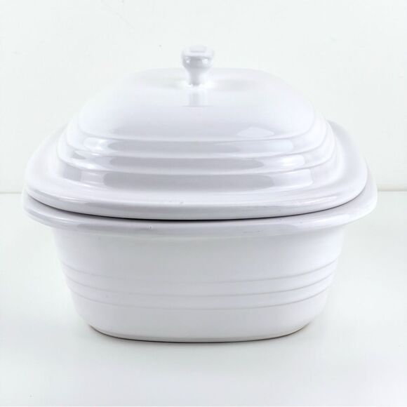 Pampered Chef White 3.1 Qt Deep Covered Baking Stoneware Roaster Casserole Dish - Picture 4 of 10